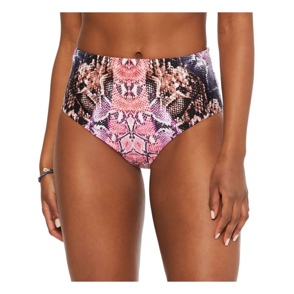 BAR III Women's Pink Stretch Lined Mixed Messages High Waisted Swimsuit Bottom S
